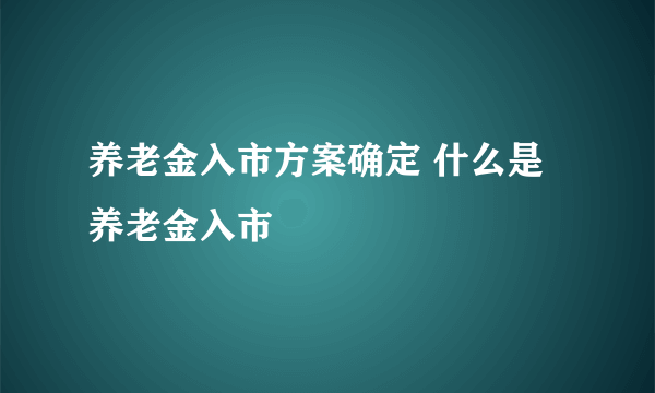 养老金入市方案确定 什么是养老金入市