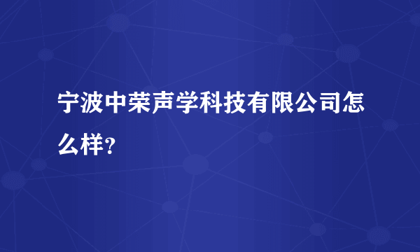 宁波中荣声学科技有限公司怎么样？