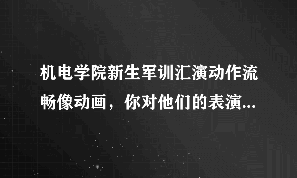 机电学院新生军训汇演动作流畅像动画，你对他们的表演有何评价？