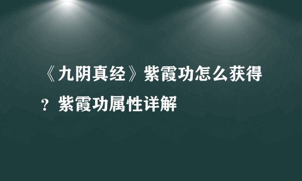 《九阴真经》紫霞功怎么获得？紫霞功属性详解