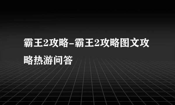 霸王2攻略-霸王2攻略图文攻略热游问答