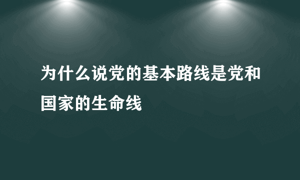 为什么说党的基本路线是党和国家的生命线