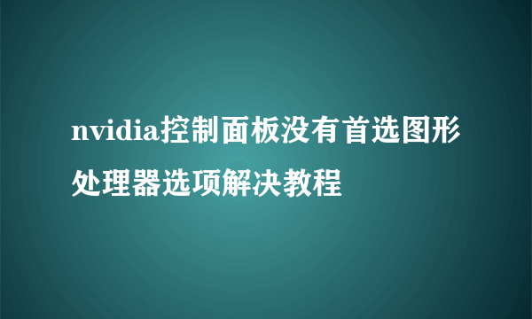 nvidia控制面板没有首选图形处理器选项解决教程