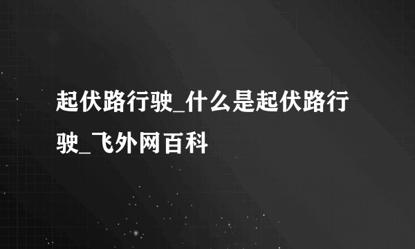 起伏路行驶_什么是起伏路行驶_飞外网百科