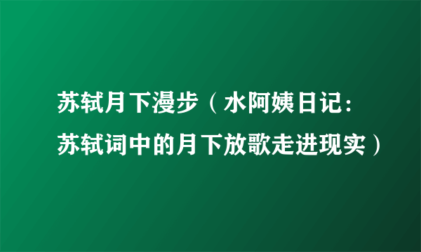 苏轼月下漫步（水阿姨日记：苏轼词中的月下放歌走进现实）