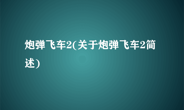 炮弹飞车2(关于炮弹飞车2简述)