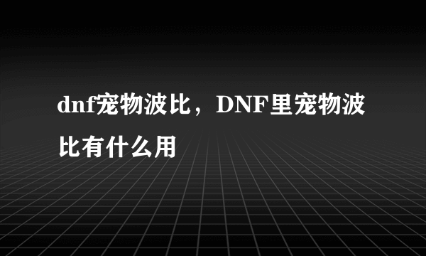 dnf宠物波比，DNF里宠物波比有什么用