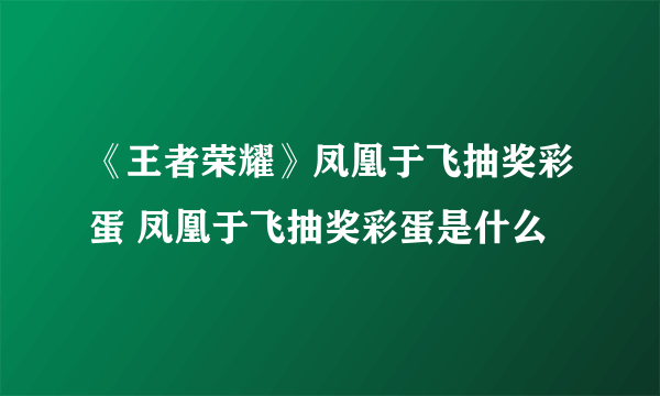 《王者荣耀》凤凰于飞抽奖彩蛋 凤凰于飞抽奖彩蛋是什么