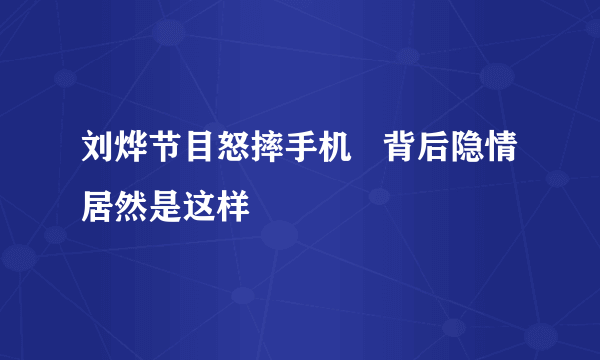 刘烨节目怒摔手机   背后隐情居然是这样