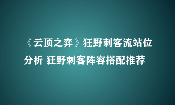 《云顶之弈》狂野刺客流站位分析 狂野刺客阵容搭配推荐