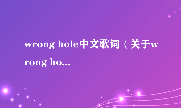 wrong hole中文歌词（关于wrong hole中文歌词的简介）