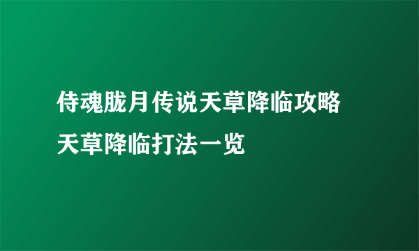 侍魂胧月传说天草降临攻略 天草降临打法一览