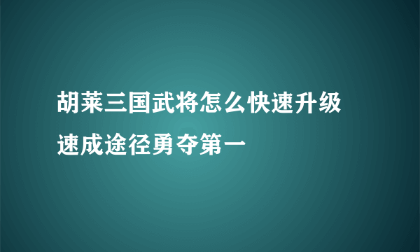 胡莱三国武将怎么快速升级 速成途径勇夺第一