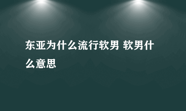 东亚为什么流行软男 软男什么意思