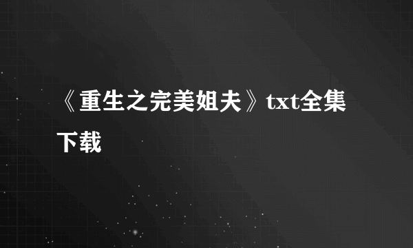 《重生之完美姐夫》txt全集下载