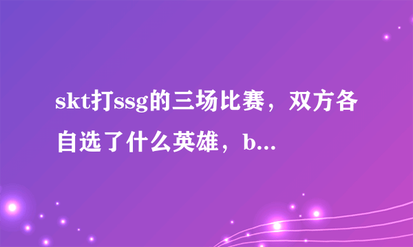 skt打ssg的三场比赛，双方各自选了什么英雄，ban了什么英雄？