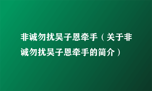 非诚勿扰吴子恩牵手（关于非诚勿扰吴子恩牵手的简介）