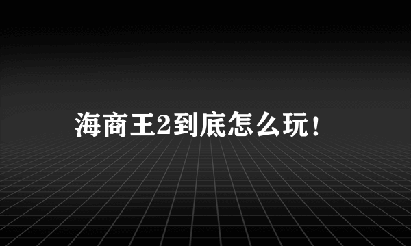 海商王2到底怎么玩！