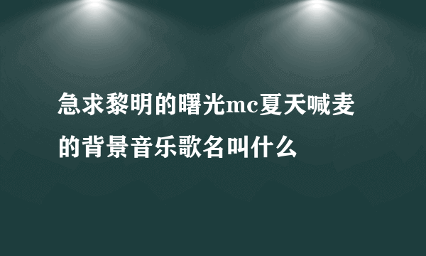 急求黎明的曙光mc夏天喊麦的背景音乐歌名叫什么